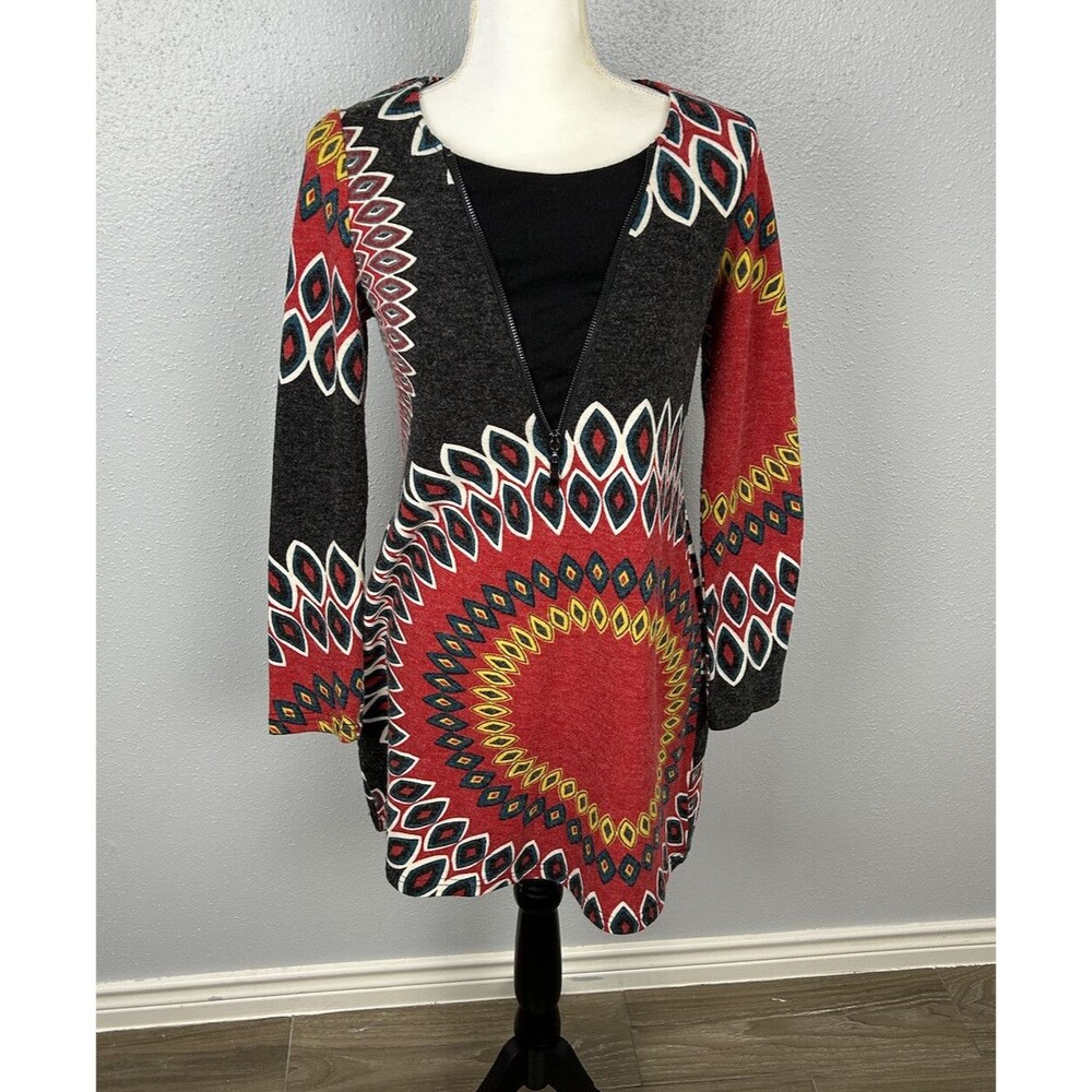 Anthropologie Aryeh Accent Zipper Tribal Print Bohemian Sweater Dress Medium